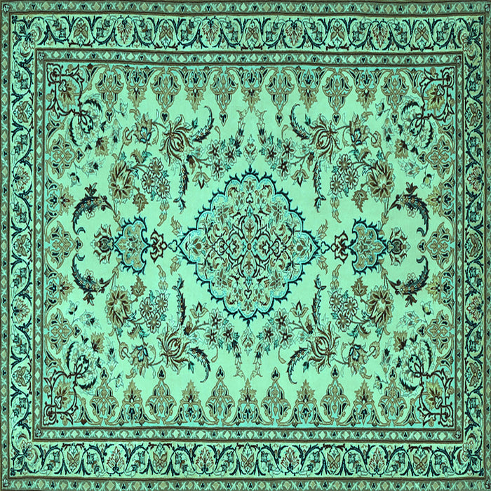 Square Machine Washable Medallion Turquoise Traditional Area Rugs, wshtr2039turq