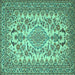 Square Machine Washable Medallion Turquoise Traditional Area Rugs, wshtr2039turq