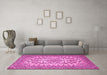 Machine Washable Medallion Pink Traditional Rug in a Living Room, wshtr2039pnk