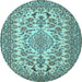 Round Medallion Light Blue Traditional Rug, tr2039lblu