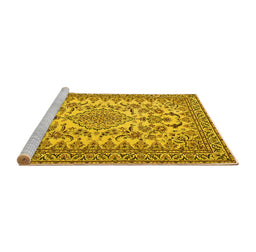 Sideview of Machine Washable Medallion Yellow Traditional Rug, wshtr2039yw