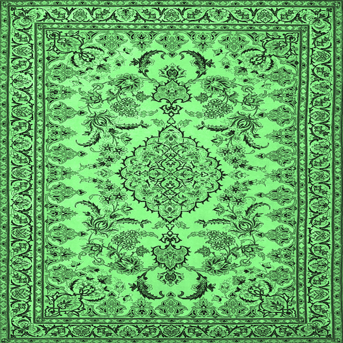 Square Machine Washable Medallion Emerald Green Traditional Area Rugs, wshtr2039emgrn