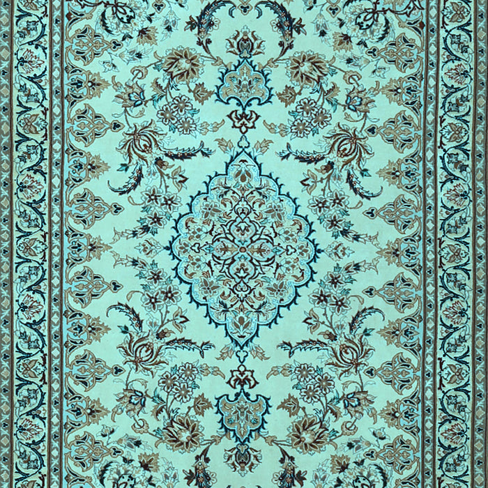 Machine Washable Medallion Light Blue Traditional Rug, wshtr2039lblu