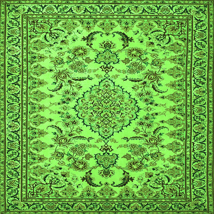 Round Machine Washable Medallion Green Traditional Area Rugs, wshtr2039grn