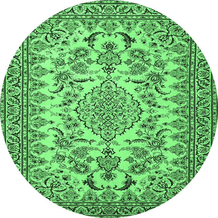 Round Medallion Emerald Green Traditional Rug, tr2039emgrn