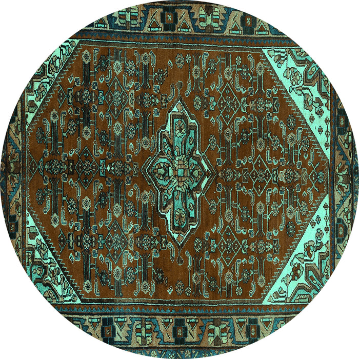 Round Persian Turquoise Traditional Rug, tr203turq