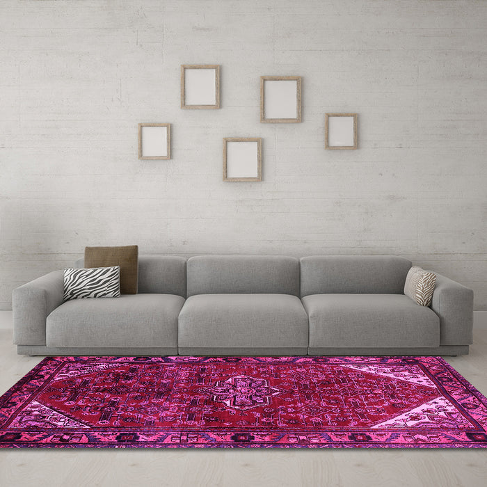 Machine Washable Persian Pink Traditional Rug in a Living Room, wshtr203pnk