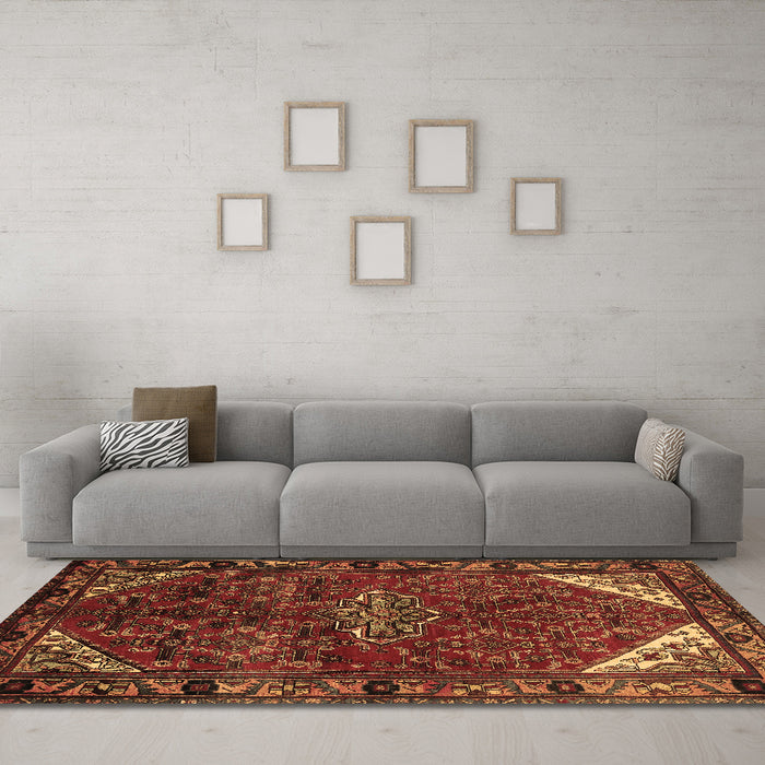 Machine Washable Persian Brown Traditional Rug in a Living Room,, wshtr203brn