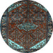 Round Machine Washable Persian Light Blue Traditional Rug, wshtr203lblu