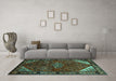 Machine Washable Persian Turquoise Traditional Area Rugs in a Living Room,, wshtr203turq