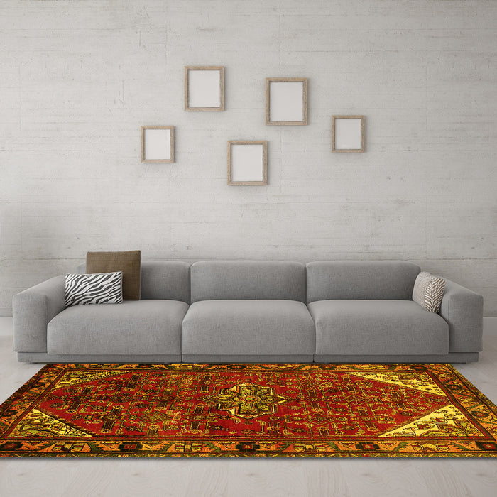 Machine Washable Persian Yellow Traditional Rug in a Living Room, wshtr203yw