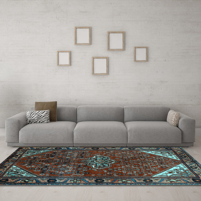 Machine Washable Persian Light Blue Traditional Rug in a Living Room, wshtr203lblu