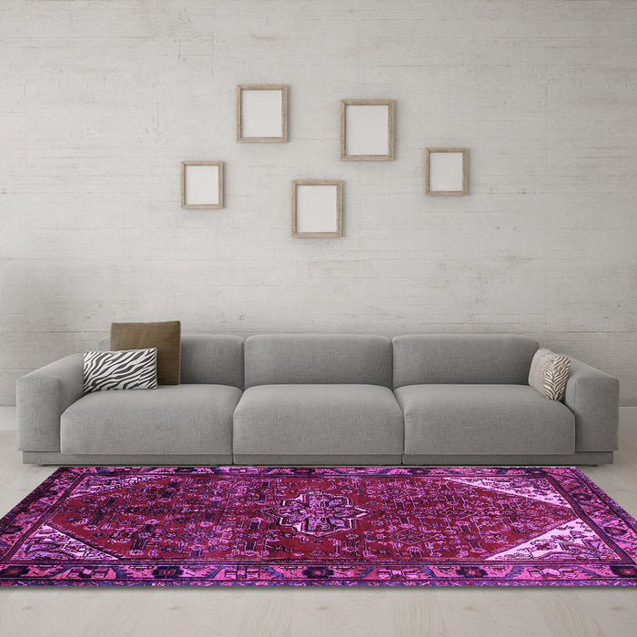 Machine Washable Persian Purple Traditional Area Rugs in a Living Room, wshtr203pur