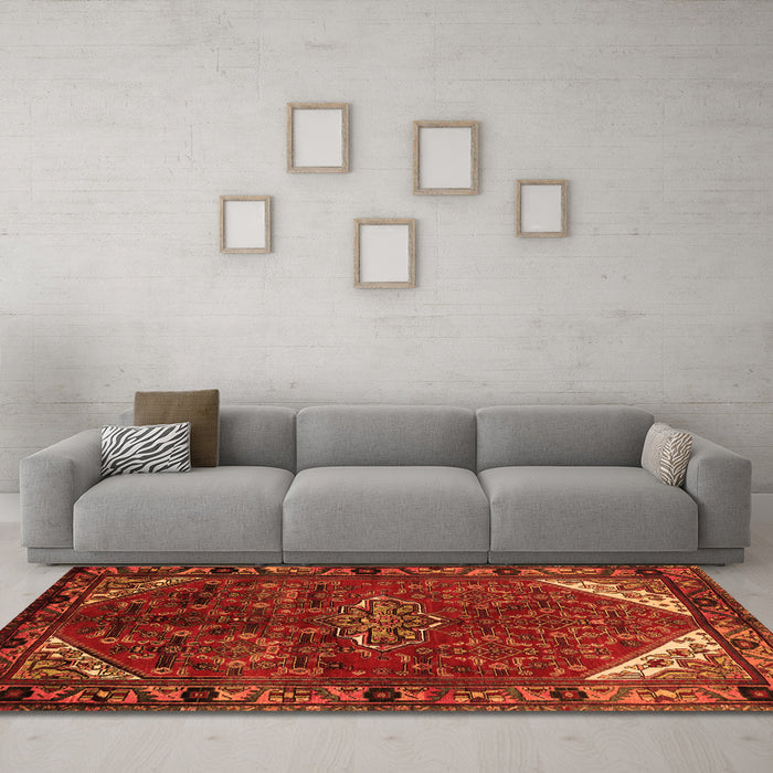 Machine Washable Persian Orange Traditional Area Rugs in a Living Room, wshtr203org