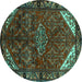 Round Machine Washable Persian Turquoise Traditional Area Rugs, wshtr203turq