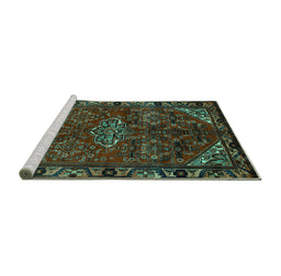 Sideview of Machine Washable Persian Turquoise Traditional Area Rugs, wshtr203turq