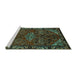 Sideview of Machine Washable Persian Turquoise Traditional Area Rugs, wshtr203turq