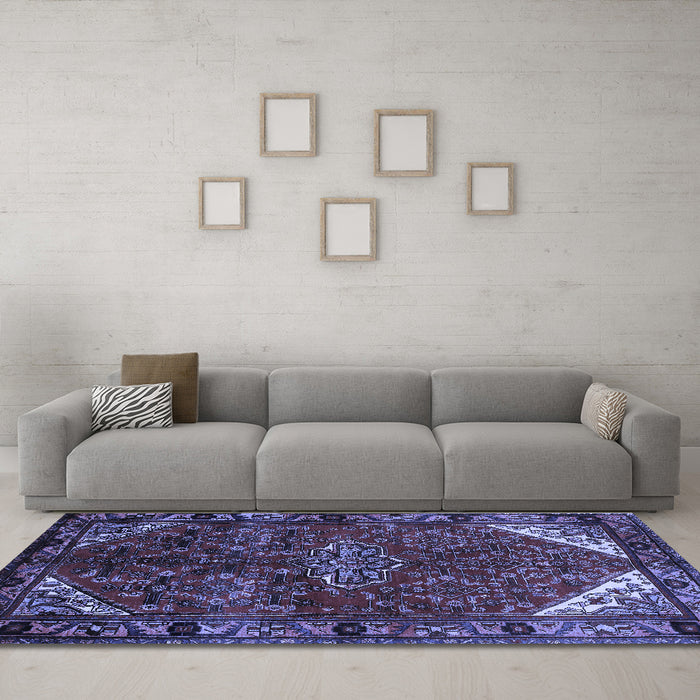 Machine Washable Persian Blue Traditional Rug in a Living Room, wshtr203blu