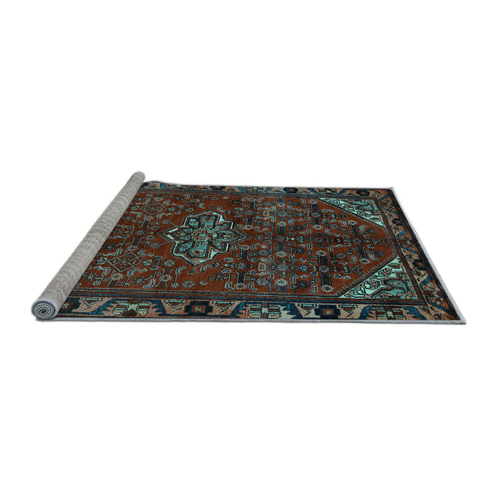 Sideview of Machine Washable Persian Light Blue Traditional Rug, wshtr203lblu