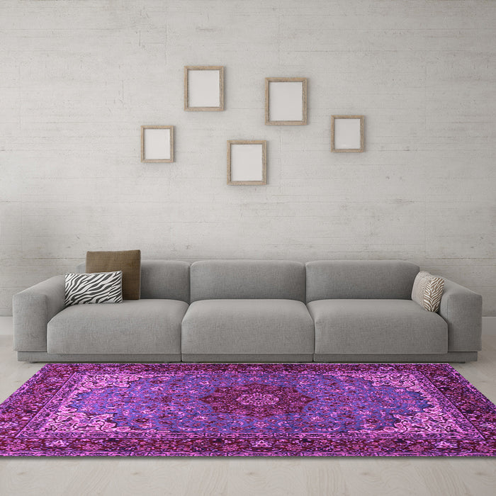 Machine Washable Medallion Purple Traditional Area Rugs in a Living Room, wshtr2040pur