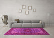 Machine Washable Medallion Pink Traditional Rug in a Living Room, wshtr2040pnk