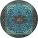 Round Machine Washable Medallion Light Blue Traditional Rug, wshtr2040lblu