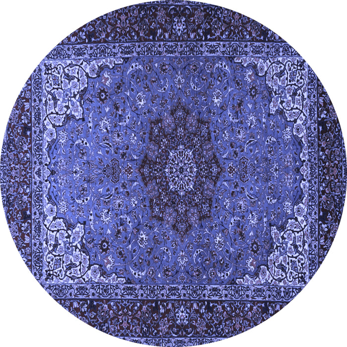 Round Machine Washable Medallion Blue Traditional Rug, wshtr2040blu