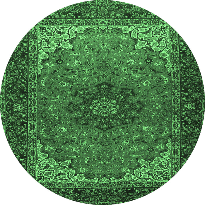 Round Machine Washable Medallion Emerald Green Traditional Area Rugs, wshtr2040emgrn