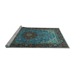Sideview of Machine Washable Medallion Light Blue Traditional Rug, wshtr2040lblu