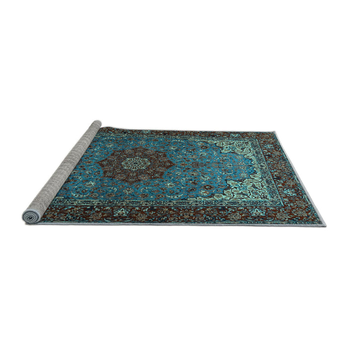 Sideview of Machine Washable Medallion Light Blue Traditional Rug, wshtr2040lblu