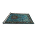 Sideview of Machine Washable Medallion Light Blue Traditional Rug, wshtr2040lblu