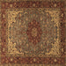 Square Machine Washable Medallion Brown Traditional Rug, wshtr2040brn