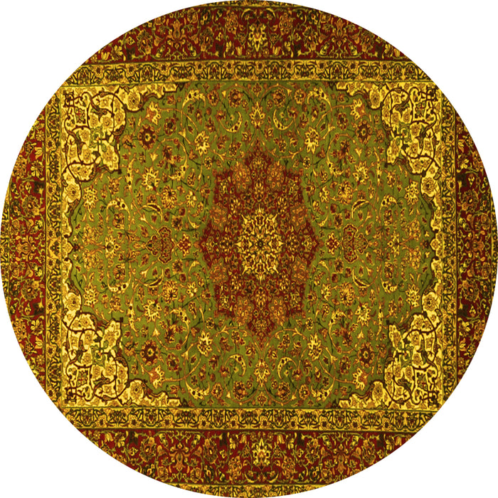 Round Machine Washable Medallion Yellow Traditional Rug, wshtr2040yw