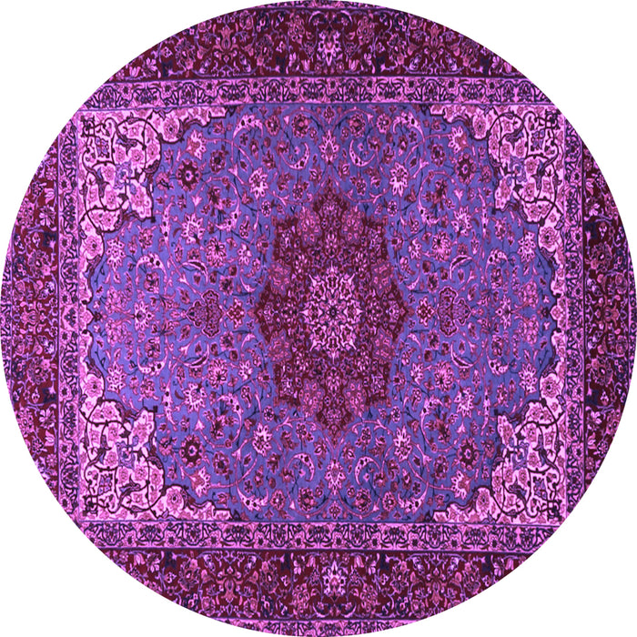 Round Machine Washable Medallion Purple Traditional Area Rugs, wshtr2040pur