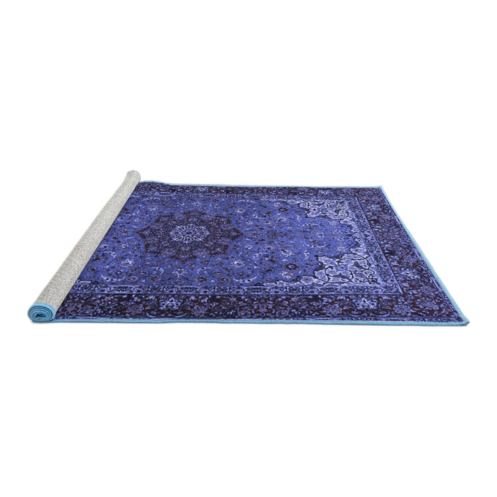 Sideview of Machine Washable Medallion Blue Traditional Rug, wshtr2040blu