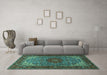 Machine Washable Medallion Turquoise Traditional Area Rugs in a Living Room,, wshtr2040turq