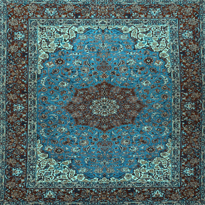Square Machine Washable Medallion Light Blue Traditional Rug, wshtr2040lblu