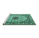 Sideview of Machine Washable Medallion Turquoise Traditional Area Rugs, wshtr2041turq