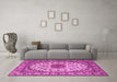 Machine Washable Medallion Pink Traditional Rug in a Living Room, wshtr2041pnk