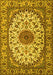 Machine Washable Medallion Yellow Traditional Rug, wshtr2041yw