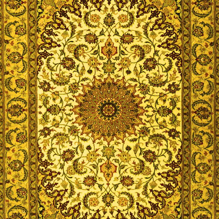 Machine Washable Medallion Yellow Traditional Rug, wshtr2041yw
