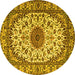 Round Machine Washable Medallion Yellow Traditional Rug, wshtr2041yw