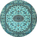 Round Medallion Light Blue Traditional Rug, tr2041lblu