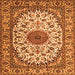 Round Machine Washable Medallion Orange Traditional Area Rugs, wshtr2041org