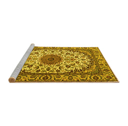 Sideview of Machine Washable Medallion Yellow Traditional Rug, wshtr2041yw