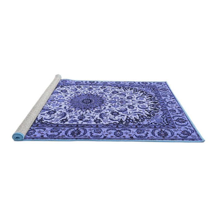 Sideview of Machine Washable Medallion Blue Traditional Rug, wshtr2041blu