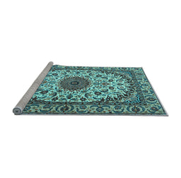 Sideview of Machine Washable Medallion Light Blue Traditional Rug, wshtr2041lblu