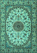 Machine Washable Medallion Turquoise Traditional Area Rugs, wshtr2041turq