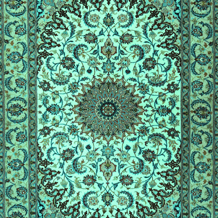 Machine Washable Medallion Turquoise Traditional Area Rugs, wshtr2041turq