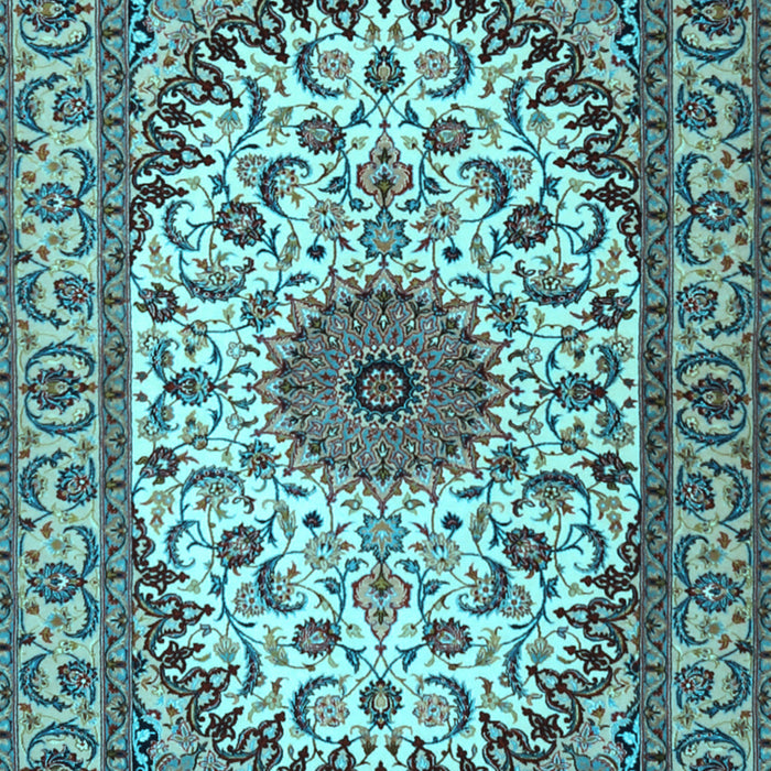 Machine Washable Medallion Light Blue Traditional Rug, wshtr2041lblu